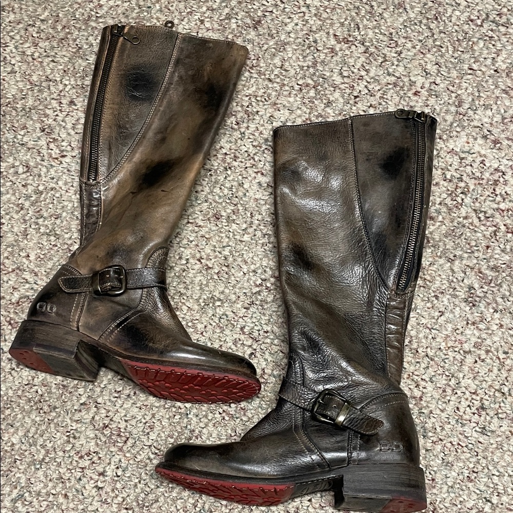 Bedlstu Women's Brown Leather Riding Boots with zip back